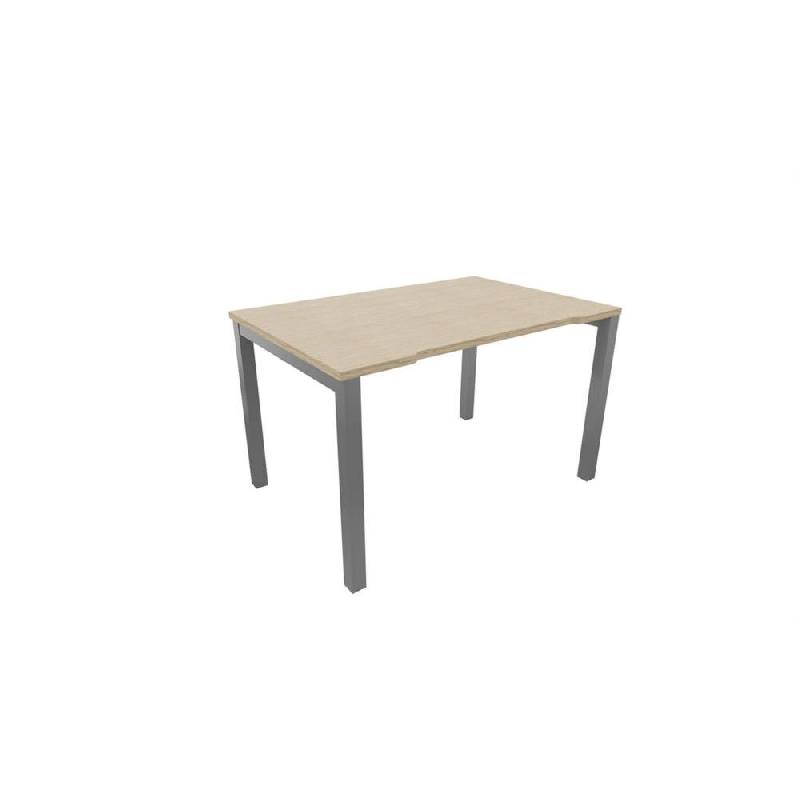 BUREAU DROIT BUROCOLOR L.120 X P.80 CM PLATEAU ECHANCRE CHENE - PIEDS METAL ALUMINIUM
