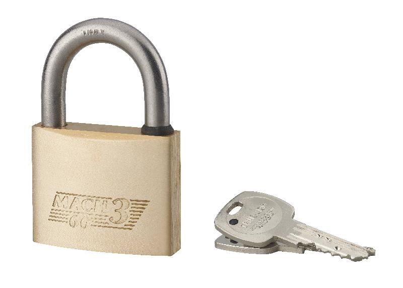 Cadenas à clé Adriatic - 60 mm - Laiton monobloc et anse inoxydable - Sécurité industrielle et organigramme_0