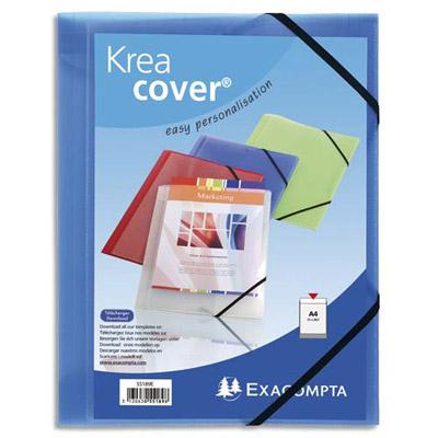 CHEMISE PERSONNALISABLE 1 FACE A ELASTIQUE EXACOMPTA KREACOVER - POLYPROPYLENE - BLEU TRANSPARENT - LOT DE 25