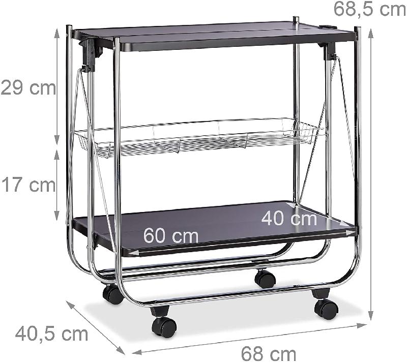 DESSERTE À ROULETTES PLIANTE CHARIOT DE CUISINE 2 ÉTAGES MÉTAL NOIR 13_0000890_2_0