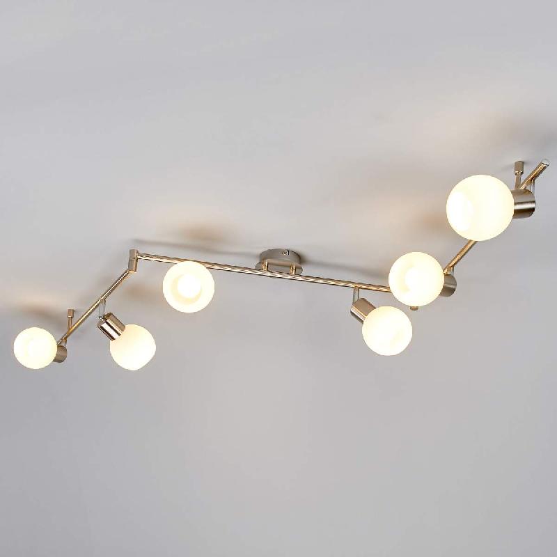 LINDBY PLAFONNIER ELAINA, 180 CM, À 6 LAMPES, NICKEL, VERRE, E14