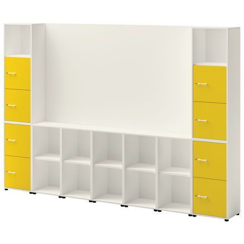 ENSEMBLE MEUBLE TV ET RANGEMENT IVO N°2 BLANC/PORTE JAUNE - QUADRIFOGLIO