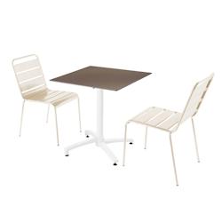 Oviala Business Ensemble table de terrasse stratifié taupe et 2 chaises ivoire - Oviala - blanc métal 110794_0