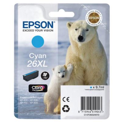 Epson 26XL 'Ours Polaire' Cartouche d'encre originale grande capacité Claria Premium (C13T26324012) - Cyan_0