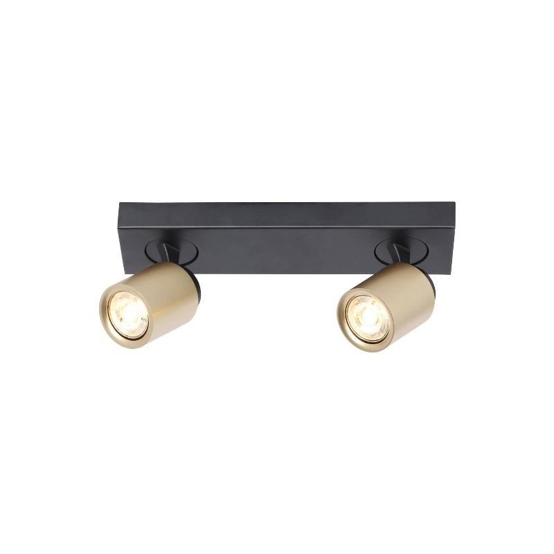 FREELIGHT SPOT POUR PLAFOND RAZZA, NOIR/OR, LONGUEUR 38 CM, À 2 LAMPES.