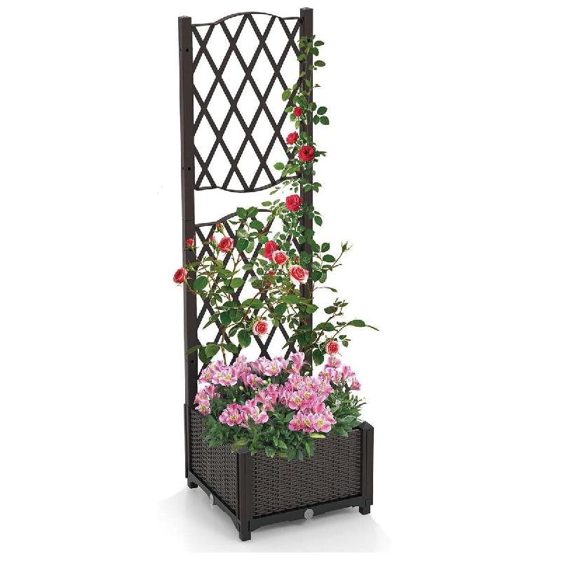 Helloshop26 - Lot de 1 jardinière surélevée 123 x 40 x 22 cm avec treillis drainant jardin moderne en PE marron 20_0012208 - 3000227119322_0