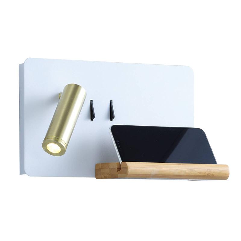 LUCANDE APPLIQUE MURALE LED KIMO, BLANC/NICKEL, ALUMINIUM, USB, TABLETTE