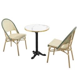 Oviala Business Table de terrasse 60cm inclinable marbre blanc et 2 chaises vert - vert métal 112224_0