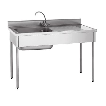 Plonge adossée en inox - 1 bac 600x500x320 mm avec égouttoir à droite - 1400x700x900 mm - Sans étagère_0