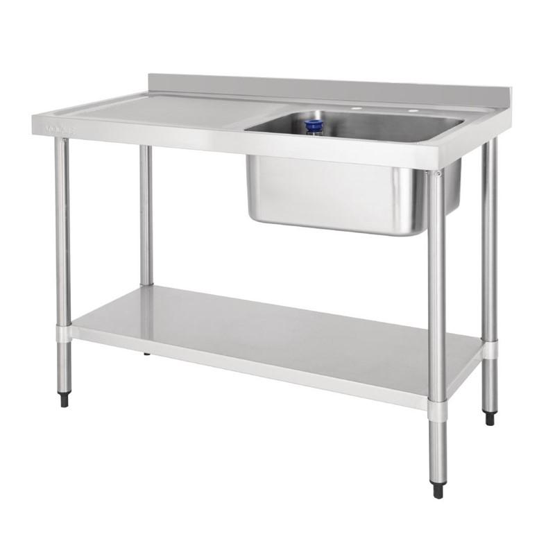 Plonge un bac avec égouttoir à gauche 1200mm - DY822 - inox avec étagère inférieure en acier galvanisé_0