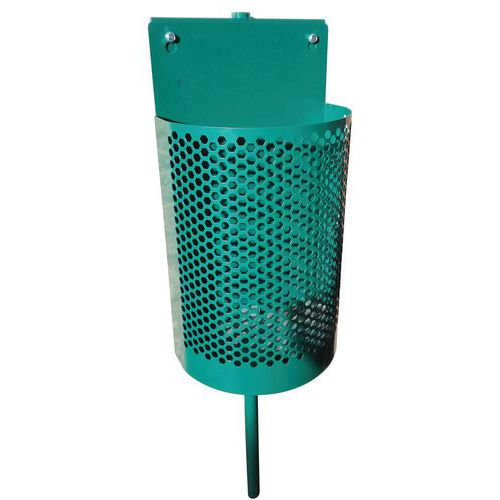POUBELLE D'EXTÉRIEUR AVEC POTELET 1/2 RONDE MÉTAL 36 LITRES - VERT 6005