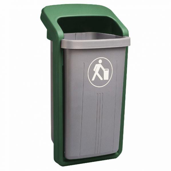 Poubelle de ville 50 litres - Cadre vert / Cuve grise anthracite - Murale ou à fixer sur poteau - Marque Rolléco_0