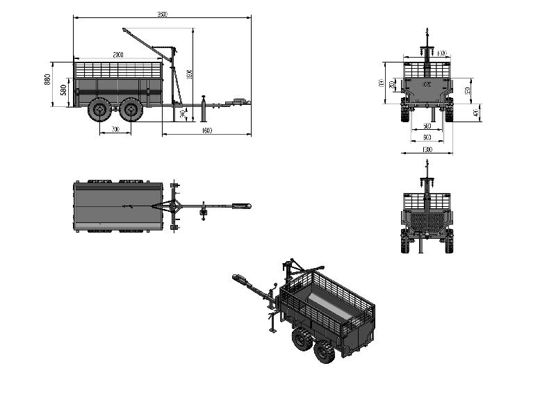 Remorque double essieux 4 roues 1400kg benne galvanisée basculante + grue 2000x1070x580 mm Torros AHR1400GK_0