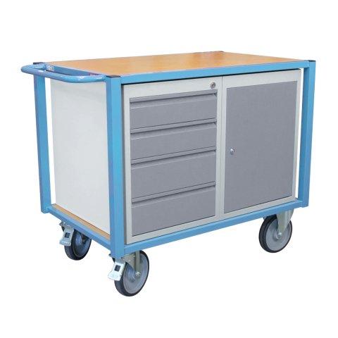 SERVANTE ÉTABLI ÉQUIPÉE 4 TIROIRS + 1 BLOC PORTE PLATEAU MÉDIUM 1060 X 680 MM 500 KG ROUE TPE