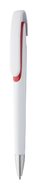 Stylo à bille en plastique - corps blanc et poussoir silver - encre bleue_0