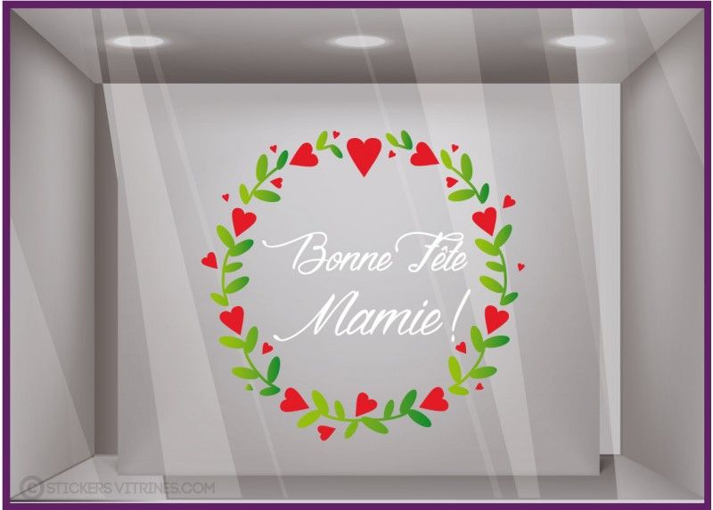 Sv791 diam35 impr rouge - adhésif pour vitrine - stickers vitrines - couronne festive pour fête des grands-mères - diamètre 35 cm_0