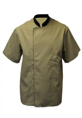 Veste de pâtissier manches courtes beige - Double boutonnage sous pressions cachées - Référence 17BPBEIGE-MC-Beige_0