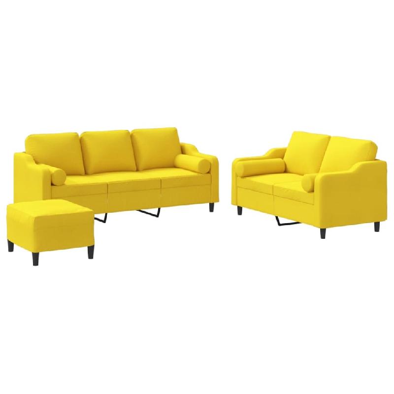 VidaXL Ensemble de canapés 3 pcs avec coussins jaune clair tissu Modèle Zenith Bois - 3201863_0