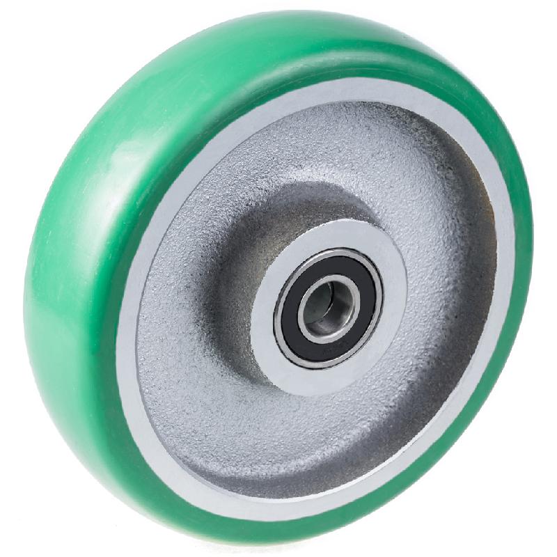 Roue de 200 mm avec polyuréthane élastique convexe vert sur centre en fonte_0