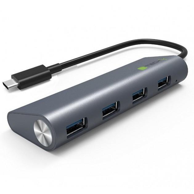 TECHLY IUSB31C-HUB4TLY - Hub USB 3.2 Gen 1 Type-C avec 4 ports Type-A - Aluminium gris - Taux de transfert 5000 Mbit/s_0