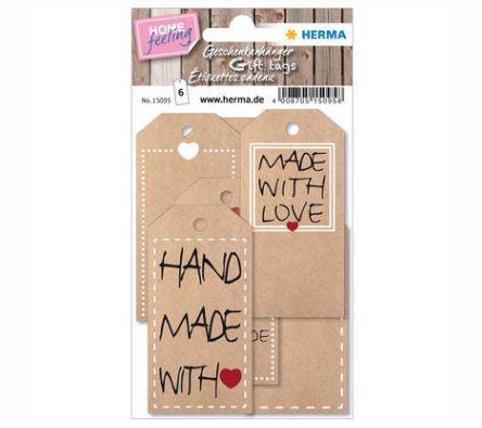Étiquette pour cadeaux home « nature » - avec fil - en papier brun imprimé - Motif Nature - Lot de 6 - Réf. 15095_0
