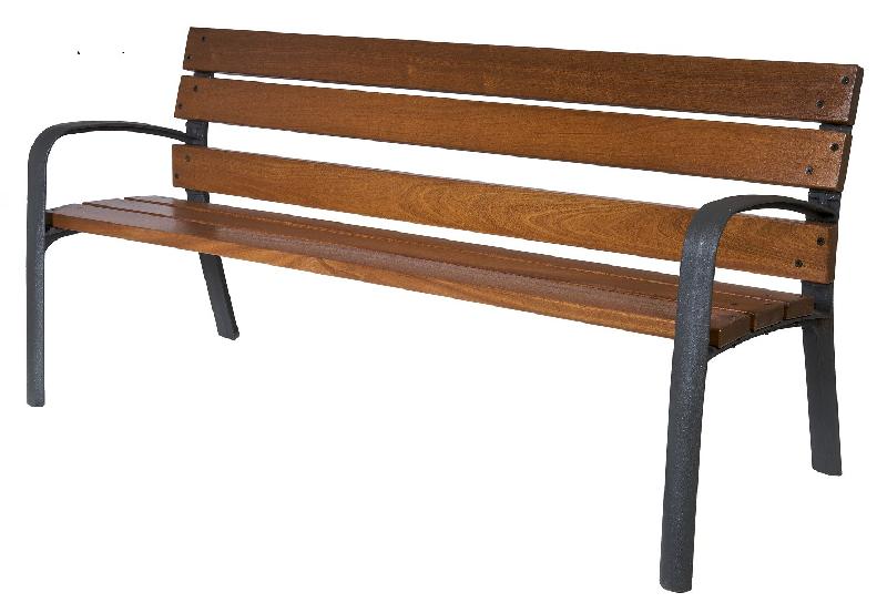 Banc public en bois exotique - modèle Modo - 6 lames avec piètement en fonte ductile_0