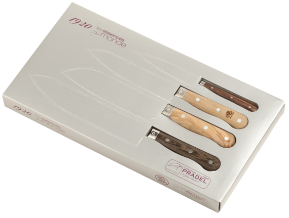 Coffret couteaux de cuisine « Les essences du monde - Gamme 1920 » Pradel Jean Dubost - Chef, Santoku, cuisine et office - Lames acier inox - Manches en bois de 4 essences_0