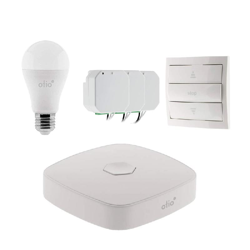 Pack de démarrage OtioHome - 3 modules volets roulants, télécommande, box et ampoule WiFi LED E27 10W RVB_0