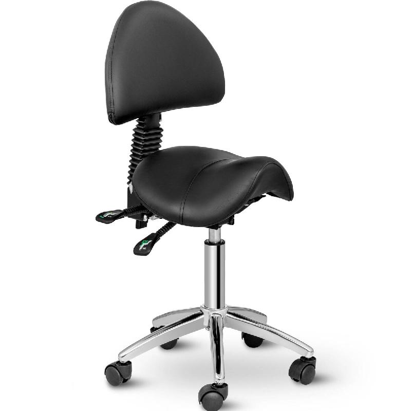 Physa - Physa Siège Selle de cheval avec Dossier 90-120°, 55-69 cm, 150 Kg, Pivotant, roulettes, Noir Assis Debout Ergonomique Tabouret de - 4250928_0