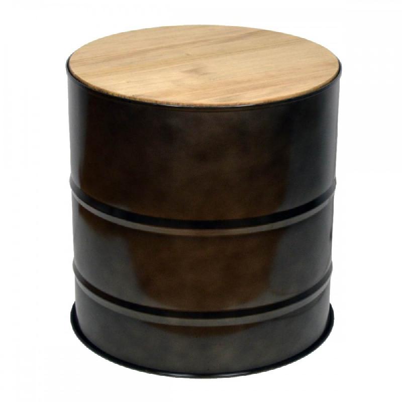 Smcb4650ev18 - Table basse fut industriel en fer laqué noir et pin massif - Diamètre 46,5 cm, hauteur 50 cm_0