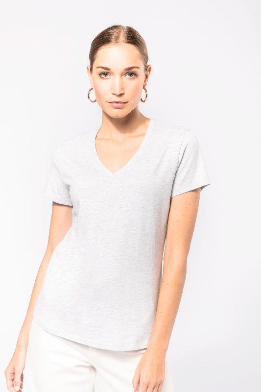T-shirt col V manches courtes femme - Réf: K381 - Kariban - 100% coton ou mélange coton/viscose - Coupe cintrée_0