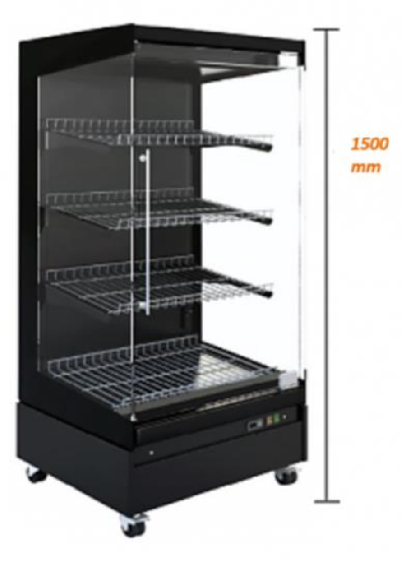 Vitrine chauffante de présentation - Température +65°C - 3 étagères, fond de cuve, roulettes pivotantes - Plusieurs dimensions disponibles_0