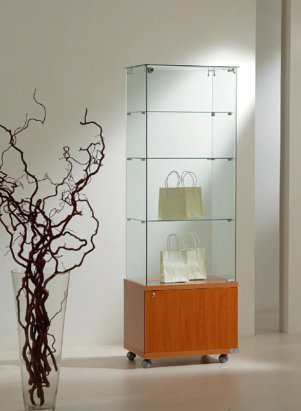 Vitrine d'exposition 6/18MVA - largeur 60cm - cerisier - verre trempé avec rangement sécurisé_0