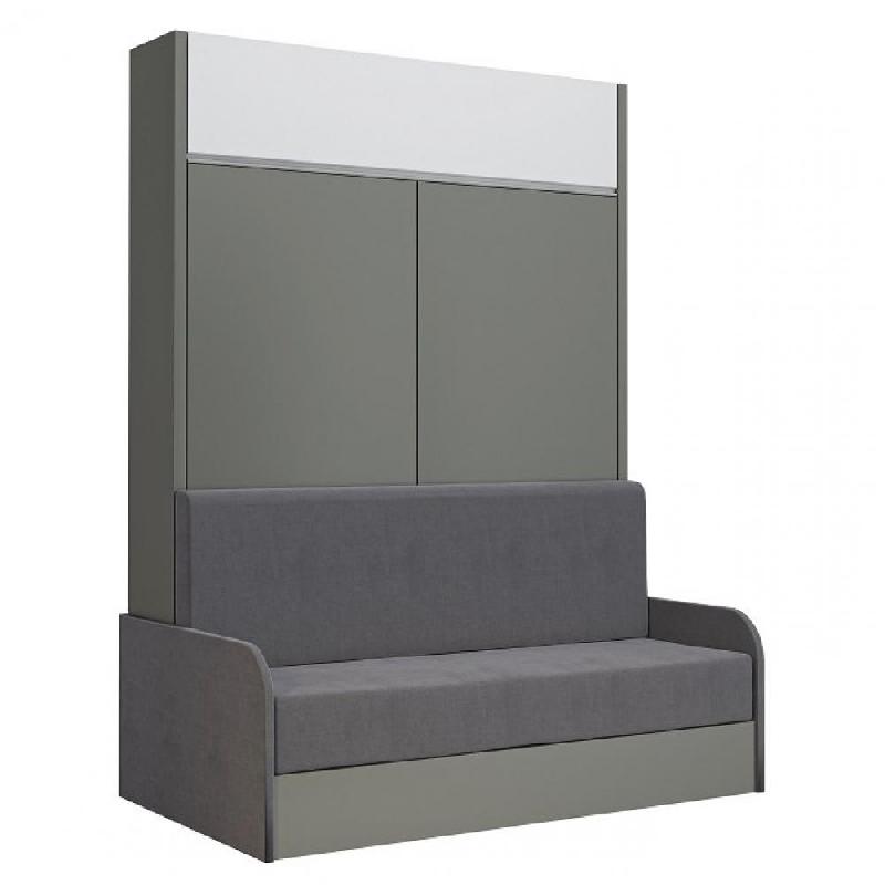 ARMOIRE LIT ESCAMOTABLE ALADYNO SOFA GRIS BANDEAU BLANC CANAPÉ GRIS 140*200 CM_0