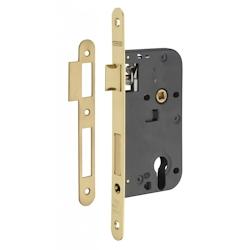 Boitier de serrure encastrable à cylindre pour porte d'entrée, axe 50mm, bouts ronds, têtière laiton poli verni - THIRARD - doré 3150260192261_0