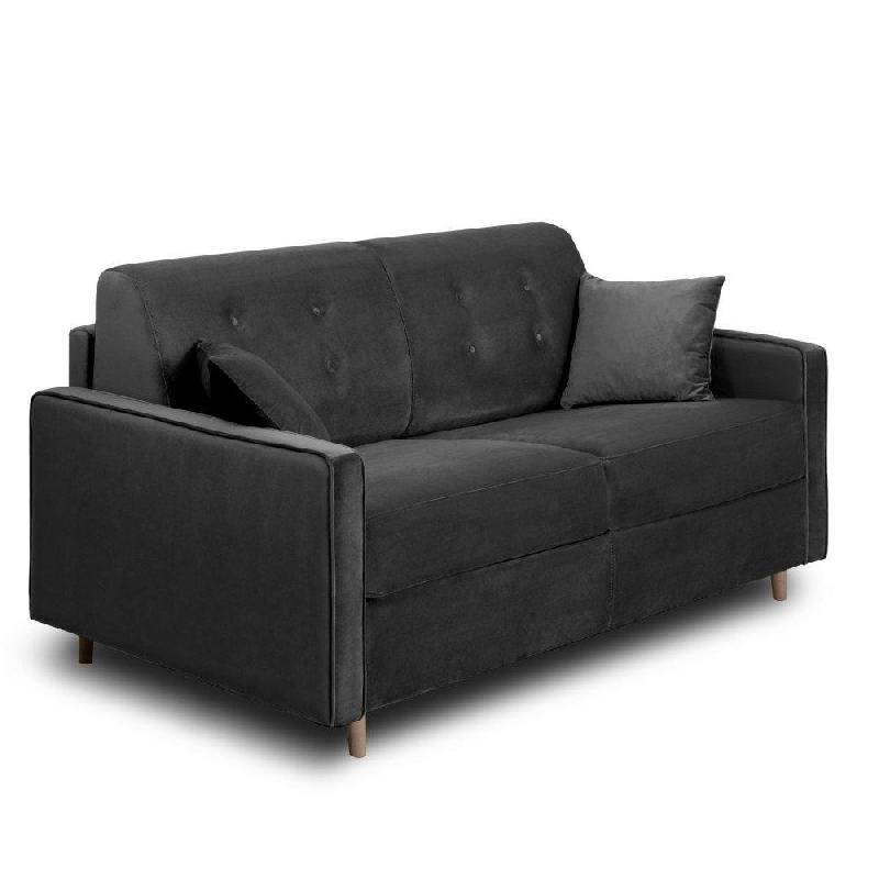 Canapé convertible express MINNEAPOLIS - Matelas 140cm comfort BULTEX® 12cm - Sommier lattes bois RENATONISI - Velours gris foncé_0