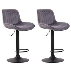 CLP Lot de 2 Tabourets de bar Lentini en Velours Pied trompette en Métal Gris foncé/Noir - gris textile 320596_0