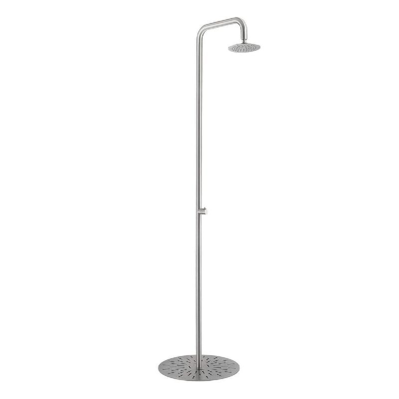 Douche de piscine en acier inox 316L coloris inox, pommeau 20 cm anticalcaire, base stable mobile, résistance corrosion et embruns, MX1018-INOX, MPC_0