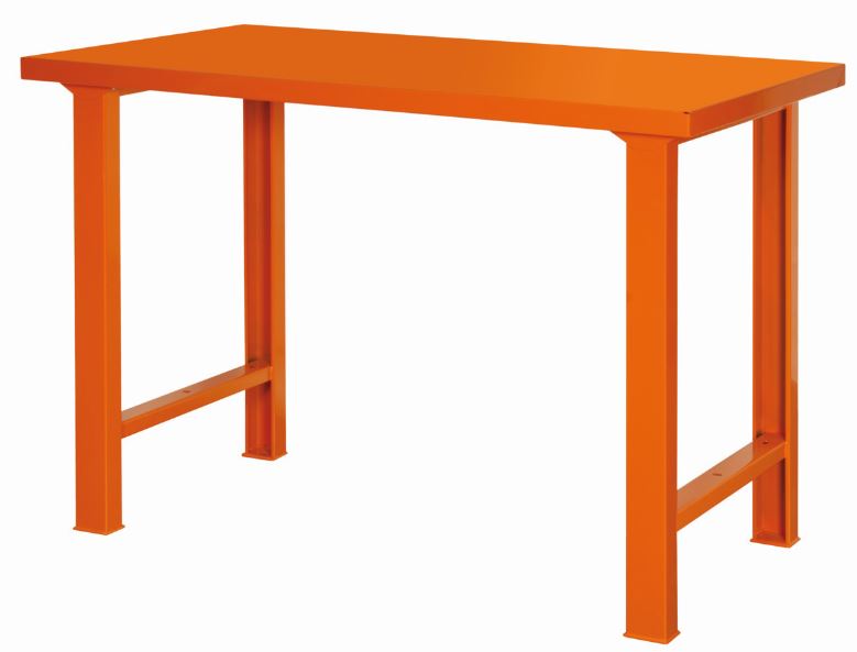 Établi avec plateau en acier à usage intensif avec 4 pieds, orange, 1 500 mm x 750 mm x 1 030 mm - 1495WB15TS_0