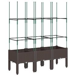 Helloshop26 - Jardinière bac lit surélevé plantes fleurs terrasse jardin avec treillis 120 x 40 x 142,5 cm PP marron 02_0038244 - 3000214187495_0