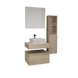 MOB-IN Meuble de Salle de Bain WILL - Plan suspendu 60 cm + Vasque + Armoire de toilette + Equerres + Colonne ouverte - 3760232698105_0