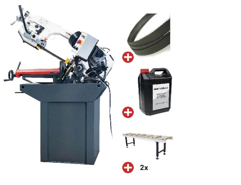 Scie à ruban pour métaux 0-60° capacité 225 mm 1,5 kW 400V 2 vit. Avec 2 convoyeurs de 2M 5 lames de scie et 5L d'huile de refroidissement Torros SC280G PACK 4M_0