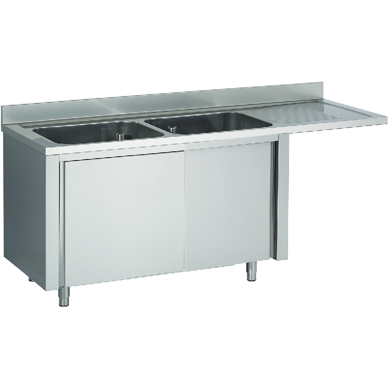 Plonge Inox sur Meuble Espace Lave-Vaisselle 2 Bacs à Gauche Gamme 600 - Fabrinox - l180- L- P60- h85- Inox - inox 5401162302790_0