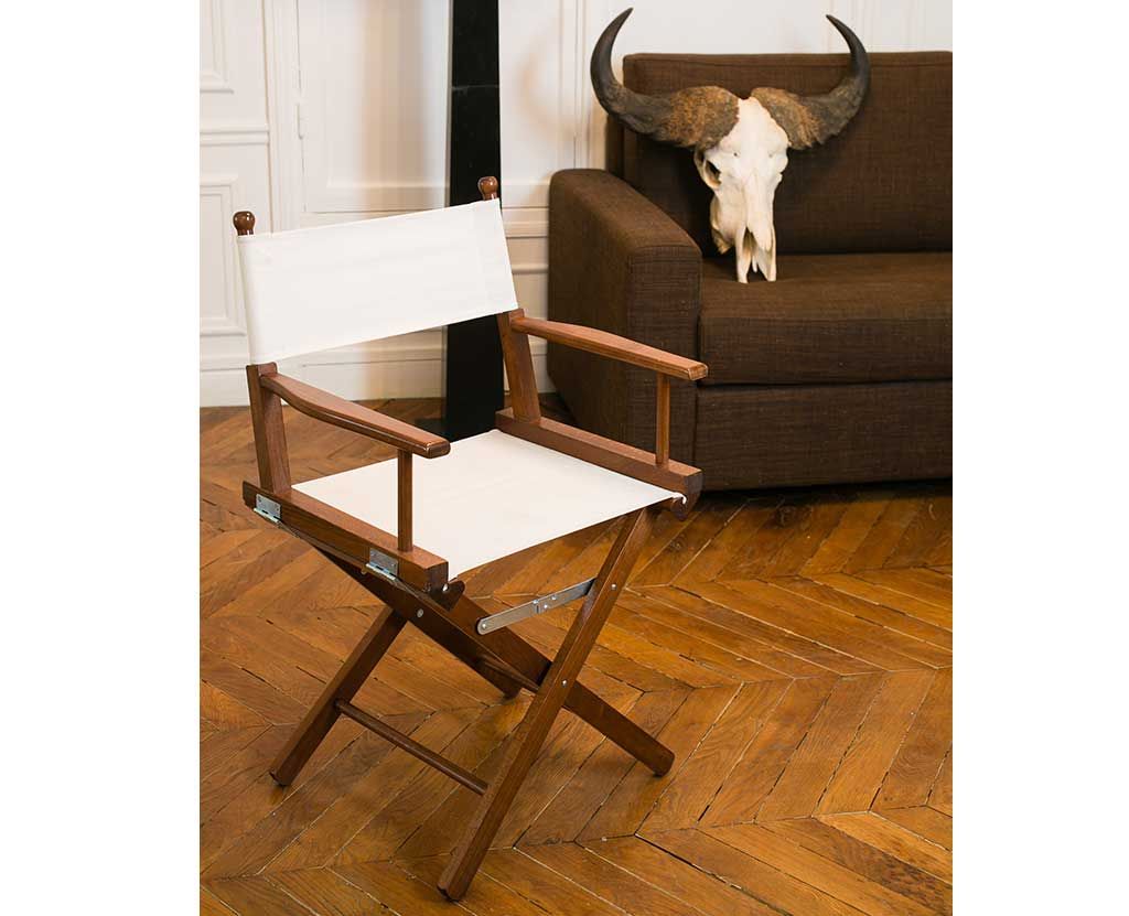 Régisseur - Chaise pliante en bois - Hêtre première qualité - Lasure Noyer - Assise et dossier coton écru_0