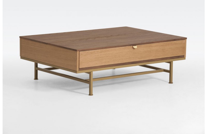 Table basse design relevable en bois chêne et noyer - portobello_0