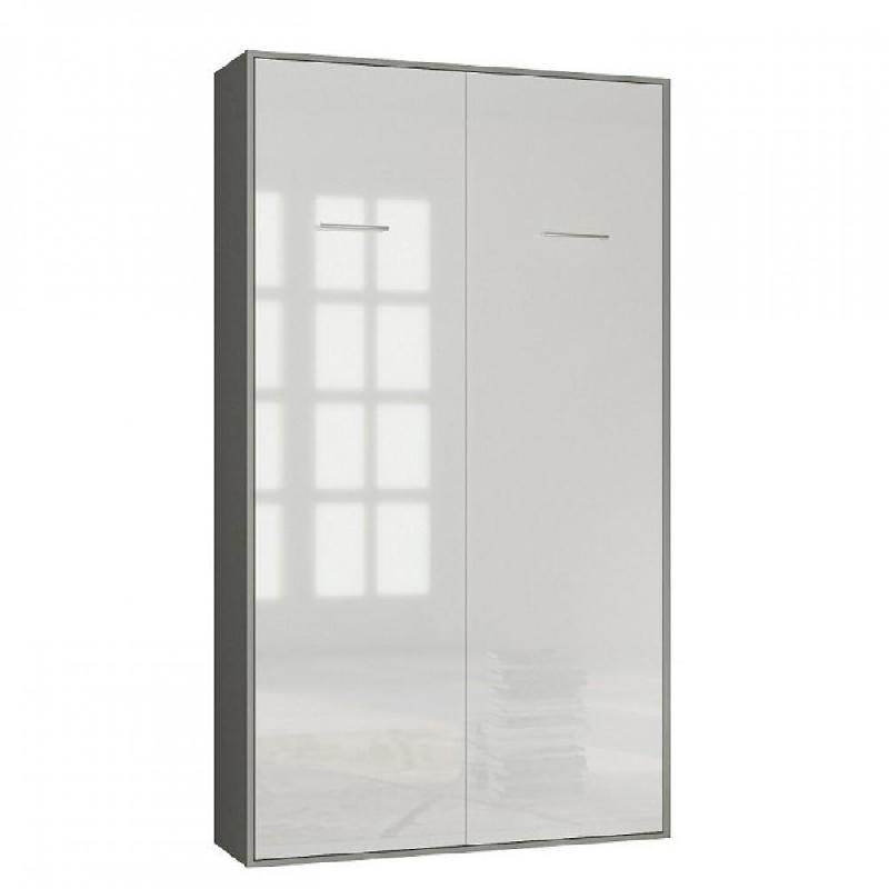 Armoire lit escamotable SMART-V2 - Gris graphite mat et façade Gloss blanc brillant effet miroir - Couchage 120x200 cm_0