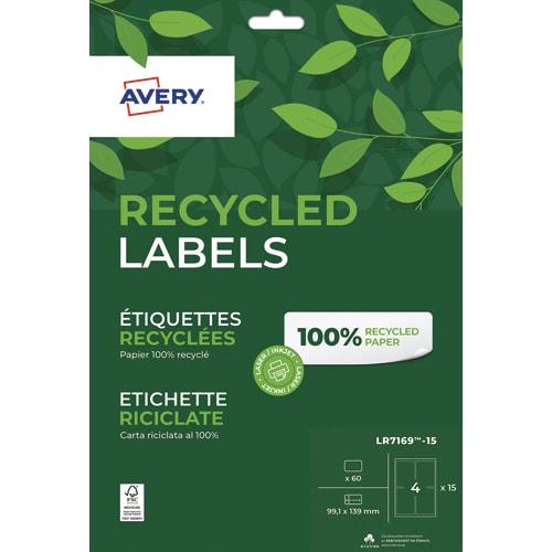 Avery - Boîte de 60 étiquettes recyclées blanches 99,1 x 139 mm - Impression jet d'encre et laser - Papier 100% recyclé_0