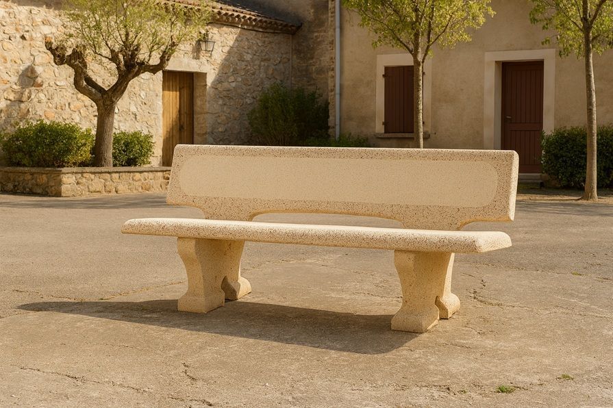 Banc droit monobloc béton - Tradition 411 - Résistant aux intempéries et personnalisable_1