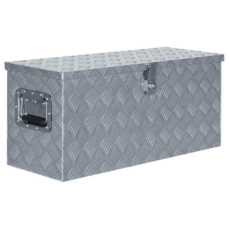 Boîte en aluminium argenté - Coffre de rangement 80 x 30 x 35 cm avec verrou et poignées - Référence 02_0003208_0