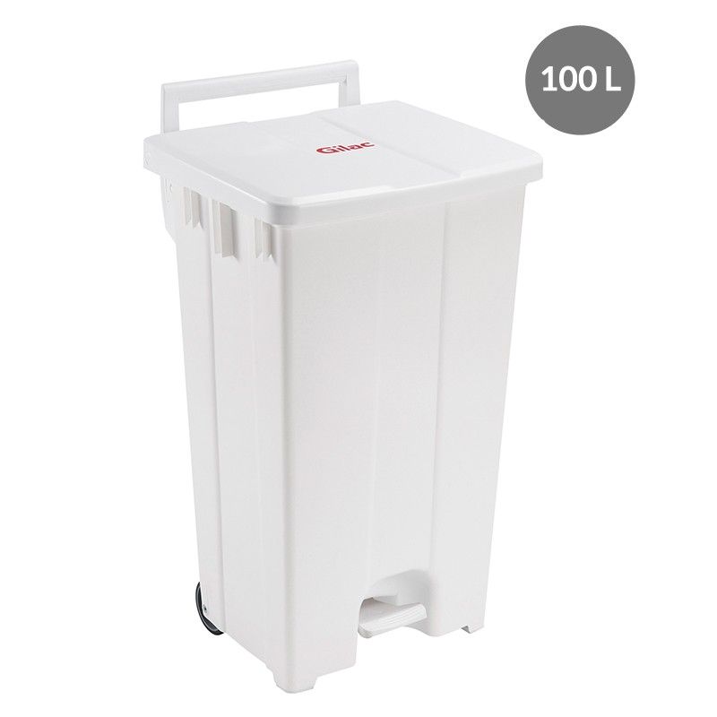 Collecteur à pédale 100L - Gilac G614421 - Couvercle blanc, roues antitraces et tri sélectif_0